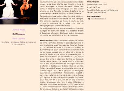 Spectacle – témoignage théâtral et musical sur la force de l'amour (Re)Naissance à la Fontaine de l'Aube à Cadenet