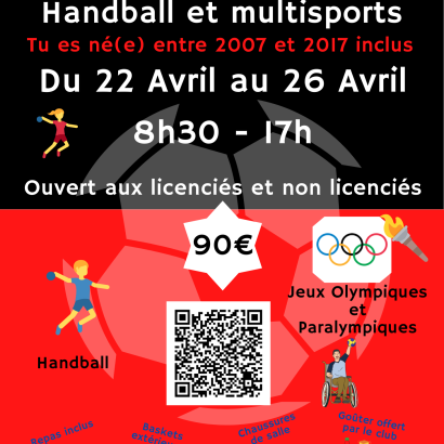 Stage vacances handball et multisports: "Jeux Olympiques et Paralympiques" Du 22 au 26 avr 2024