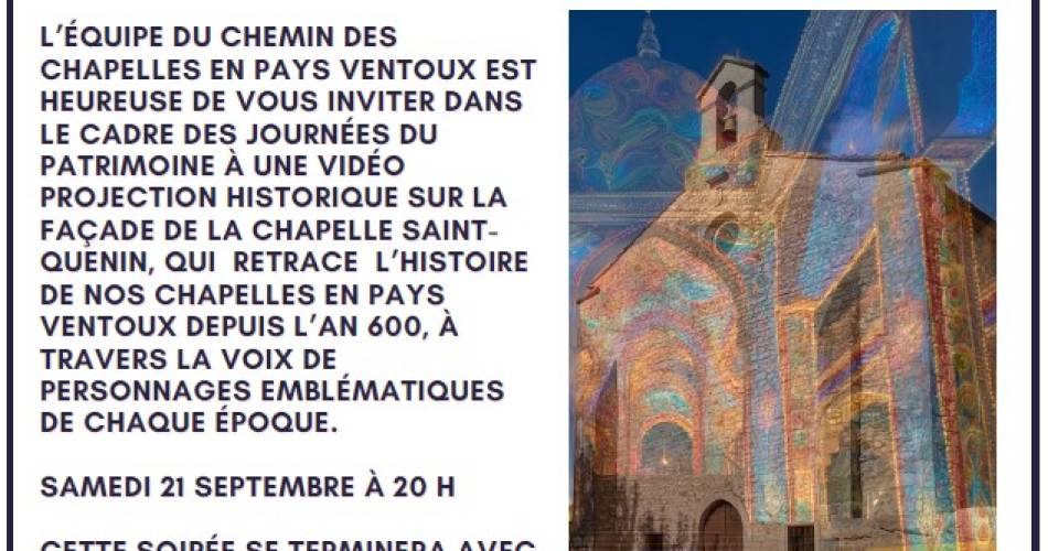 Monumentale videoprojectie in de Saint-Quenin kapel@Chemin des Chapelles en Pays Ventoux