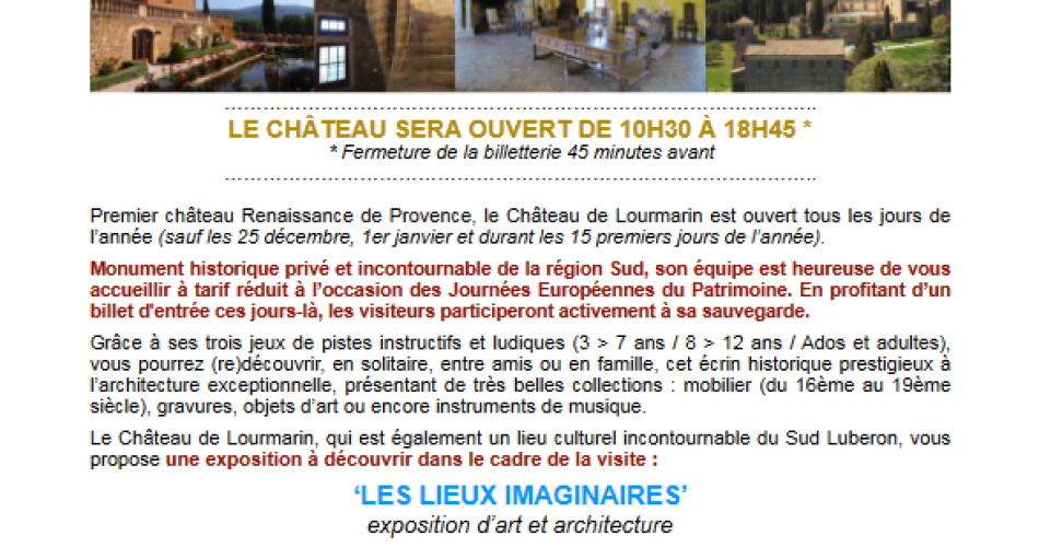 Journées Européennes du Patrimoine 2024 - au Château de Lourmarin@Château de Lourmarin