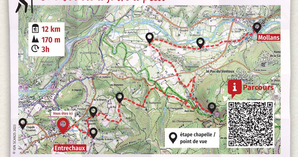 Les chapelles au fil de l'Ouvèze - Départ Entrechaux@Chemin des Chapelles en Pays Ventoux